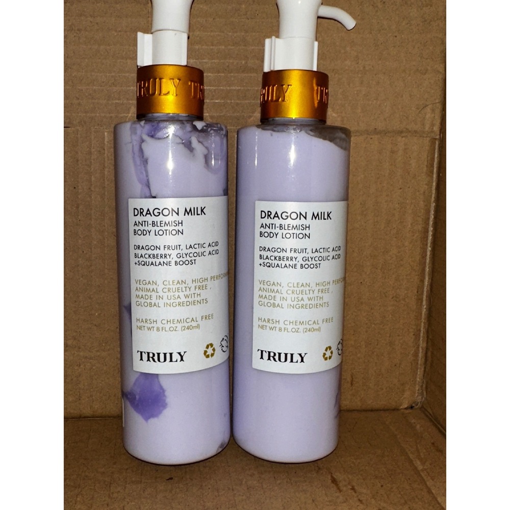 Truly Beauty Dragon Milk Anti-Blemish Body Lotion Set of 2 Vegan Squalane
